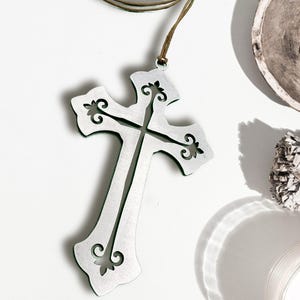 Christian Cross Ornament  - Optional Engraving - Stainless steel and hand painted - Made in USA