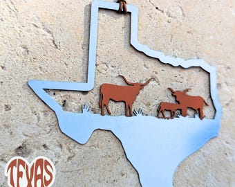 Texas Longhorns Ornament: Hand-Painted Stainless Steel, Made in USA (Optional Engraving)