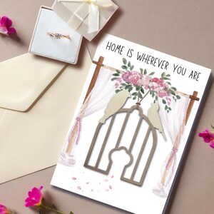 Home is wherever you are Karte mit Vogel auf Käfig Ornament - Karte für die Liebe - Alles in einem Geschenk