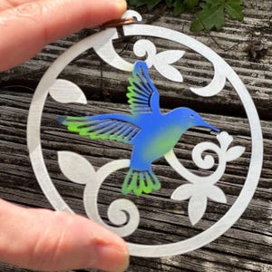 Hummingbird Ornament  - Optional Engraving - Stainless steel and hand painted - Made in USA