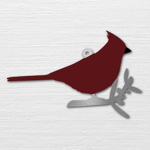 Cardinal on a branch Ornament  - Optional Engraving - Stainless steel and hand painted - Made in USA