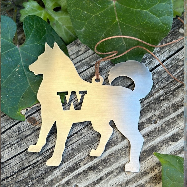 Husky Ornament- Stainless Steel Christmas Ornament- University of Washington Keepsake- Student Gift Tag - Sustainable Gift- USA