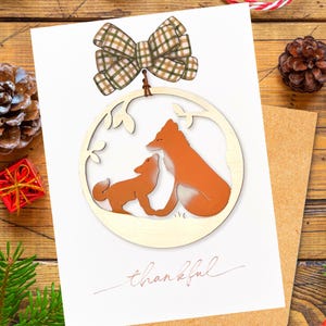 Carte Joyeuses fêtes et ornement renard - Gravure facultative - Acier inoxydable et peint à la main - Fabriqué aux États-Unis