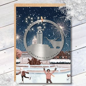 Adorno de la Torre UT Austin y juego de tarjetas opcional: acero inoxidable, edición limitada, licencia oficial