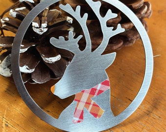 Deer Ornament with optional personalized greeting card - stainless steel and hand painted - Made in USA