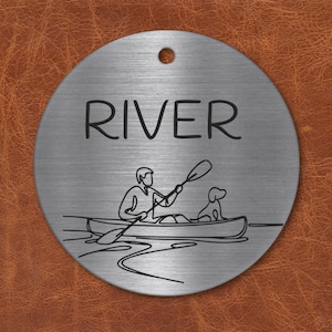 River Dog Tag - Personalized Pet name tag ID for collar - Double sided and deeply engraved in Stainless Steel - Made in Austin, TX