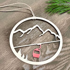 Mountain Gondola Ornament  - Optional Engraving - Stainless steel and hand painted - Made in USA