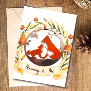 Tarjeta de Mamá y Yo y Adorno de Zorrito - Grabado Opcional - Regalo para el Día de la Madre - Acero inoxidable y pintado a mano - Hecho en EE. UU.