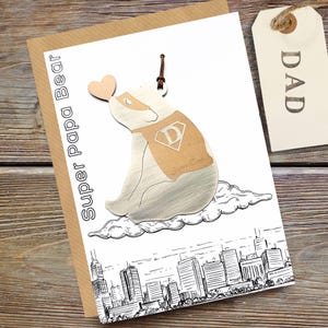 Super Papa Bär Karte und Bär Liebe Ornament - Ornament mit Gravur für die besonderen Tage des Vaters - All-In-One Geschenk