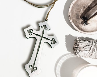 Christian Cross Ornament with optional personalized greeting card - Stainless steel and hand painted - Made in USA