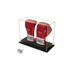 Clear Acrylic Boxing Glove Display Case, UV Protection, Black Base, Table Top