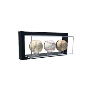 Framed Acrylic Wall Mount Baseball Display Case, UV Protecting, Holds 3 Baseballs, Black Frame