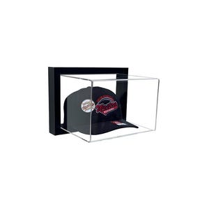 May include: A black acrylic display case with a clear lid, showcasing a black baseball cap with a red and white logo that reads "Westside Regional".