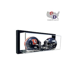 Framed Wall Mount Double Mini Football Helmet Display Case, UV Protecting Acrylic