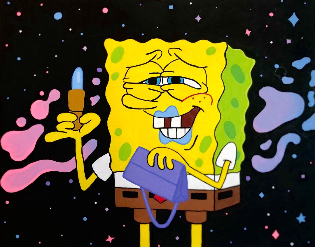 Spongebob Lipstick Painting Spongebob Galaxy Cartoon Hand Etsy