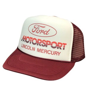 Ford Motorsport Lincoln Mercury Trucker Hat | Retro Vintage Trucker Hat | Trucker Mesh Hats | Adjustable Trucker Maroon Hats | Snapback Hat