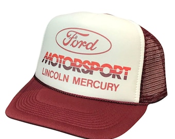 Ford Motorsport Lincoln Mercury Casquette de camionneur | Chapeau de camionneur vintage rétro | Casquettes en maille de camionneur | Chapeaux de camionneur marron ajustables | Chapeau Snapback