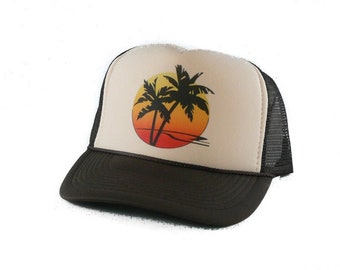Sunset Trucker Hat Vintage Snapback Hat Mesh hat Brown Hat adjustable unworn