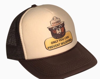 Smokey Prevent Wildfires Trucker Hat | Adjustable Trucker Brown Hat | Trendy Trucker Mesh Hat | Retro Vintage Trucker Hat | Snapback Hat