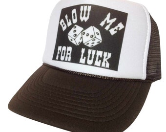 Blow me for Luck Trucker Hat | Adjustable Trucker Foam Black Hat | Trendy Trucker Mesh Hat | Retro Vintage Trucker Hat | Snapback Hat Mans