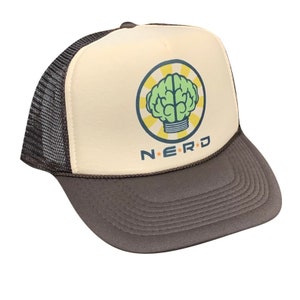 Nerd Trucker Hat | Vintage Trucker Hat | Adjustable Trucker Foam Brown Hat | Snapback Hat | Trucker Hat Man | Trendy Trucker Mesh Hat