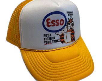 Esso Trucker Mützen | Vintage Trucker Mützen | Verstellbare Trucker Foam Gelbe Hüte | Hysteresenhut | Trucker Mütze Mann | Trendy Trucker Mützen