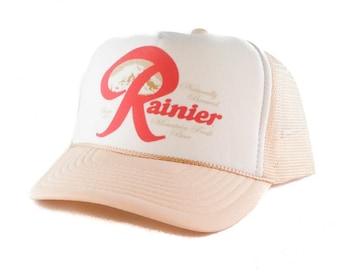 Rainier Beer Trucker Hats | Retro Vintage Trucker Hat | Trendy Trucker Mesh Hats | Adjustable Trucker Foam Beige Hats | Snapback Hats Mans