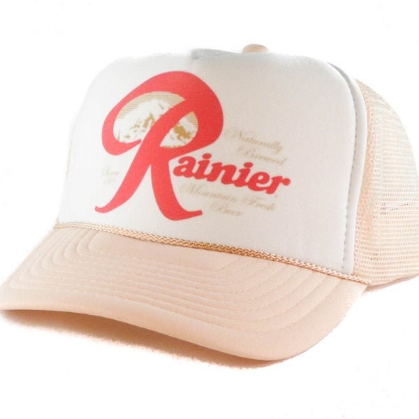 Rainier Beer Trucker Hats | Retro Vintage Trucker Hat | Trendy Trucker Mesh Hats | Adjustable Trucker Foam Beige Hats | Snapback Hats Mans