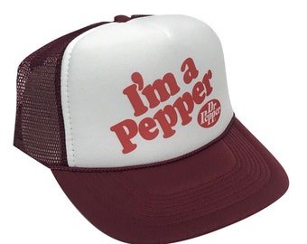 I'm A Pepper Trucker Hats | Vintage Trucker Hat | Adjustable Trucker Foam Red Maroon Hat | Snapback Hat | Trucker Hat Man | Trucker Mesh Hat