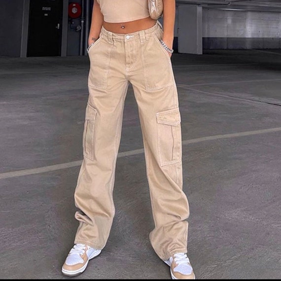 Y2k High Waist Streetwear Cargo Pant, Straight Leg Women's Vintage