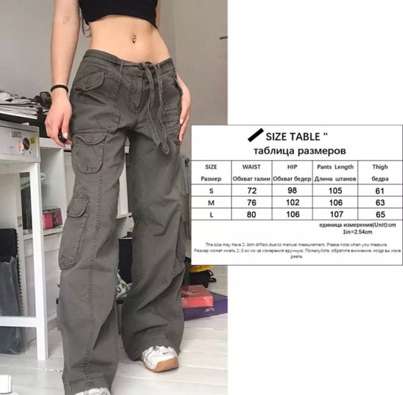 Gothic Ladies Cargo Pants Street Retro Multi Pocket Cargo Pants Loose Wide  Leg Pants Y2K Pants