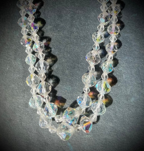 Vintage Crystal Necklace Aurora Borealis 2 Strand… - image 4