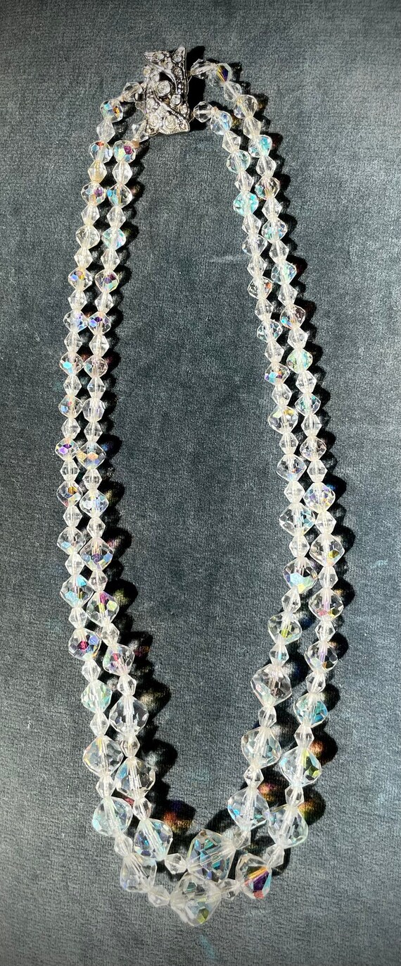 Vintage Crystal Necklace Aurora Borealis 2 Strand… - image 5