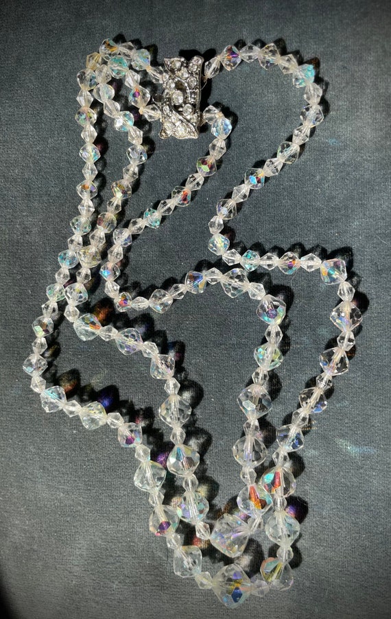 Vintage Crystal Necklace Aurora Borealis 2 Strand… - image 2