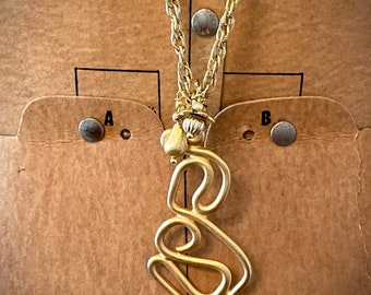 Gold Long Necklace Contemporary Pendant Charms Artisan
