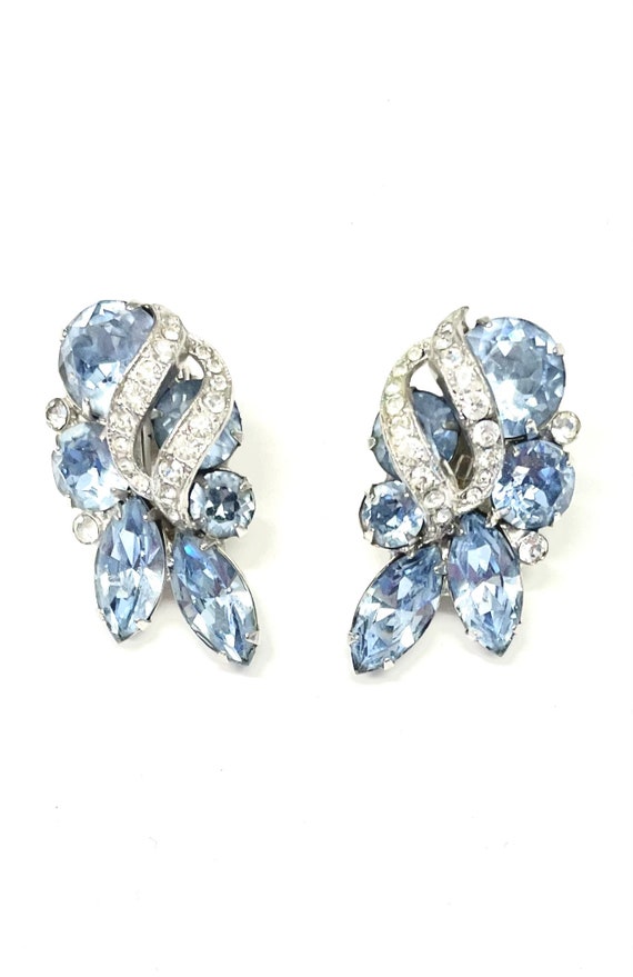 Eisenberg Blue Earrings Rhinestone Flourish Large 