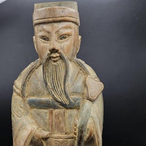 Vintage Hand-Carved Solid Wood Asian Wise Man