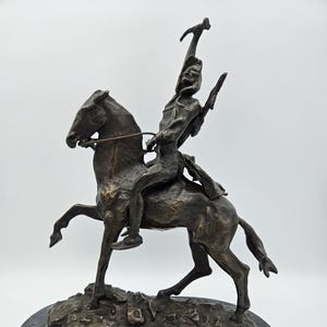 Bronze Sculpture &quot;The Scalp&quot; by Frederic Remington Marble Base 14&quot; Height