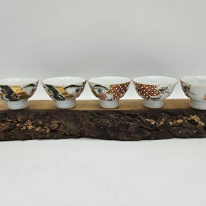 Kyoto Shimizu Japanese Saki Cups Hand-Painted & Signed Set of 5