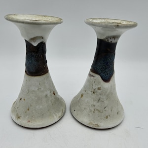 Two Vintage Anderson White Candle Holders Handmade Signed