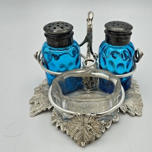 Antique Sterling Silver Stand Salt & Pepper Shakers and Salt Cellar