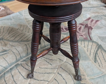 Antique Victorian Piano Stool Adjustable Walnut Turned Legs Glass Ball Claw Feet c.1890