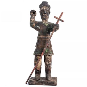 Archangel San Miguel Wooden Santo Bulto Antique Religious Figure Statue 15&quot;