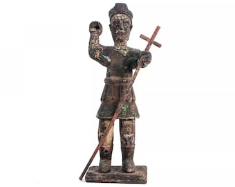 Archangel San Miguel Wooden Santo Bulto Antique Religious Figure Statue 15&quot;