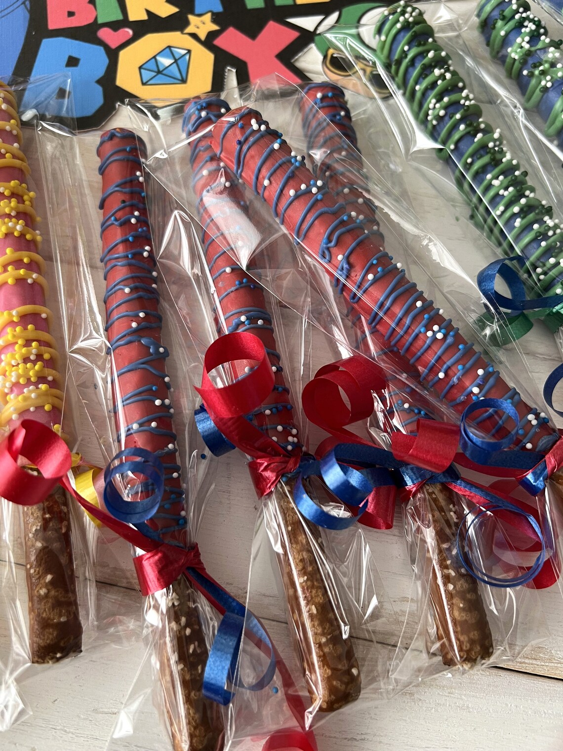 Smaio Rods Mario Theme Chocolate Covered Pretzel Rods, Mario Party, Set of 12 - Etsy
