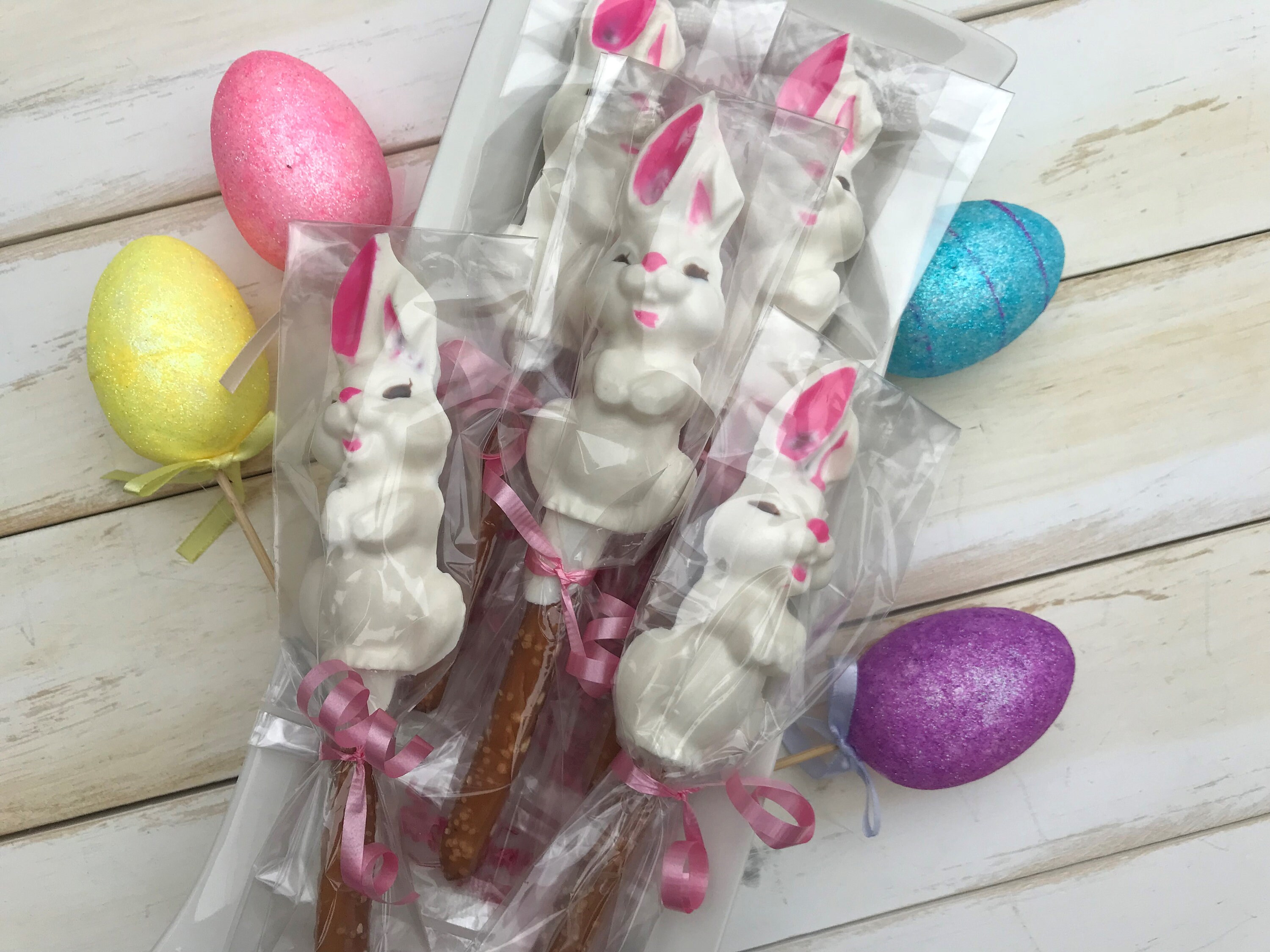 Chocolate Easter Bunny Pretzel Rods Set of 6 Chocolate Rabbit Etsy