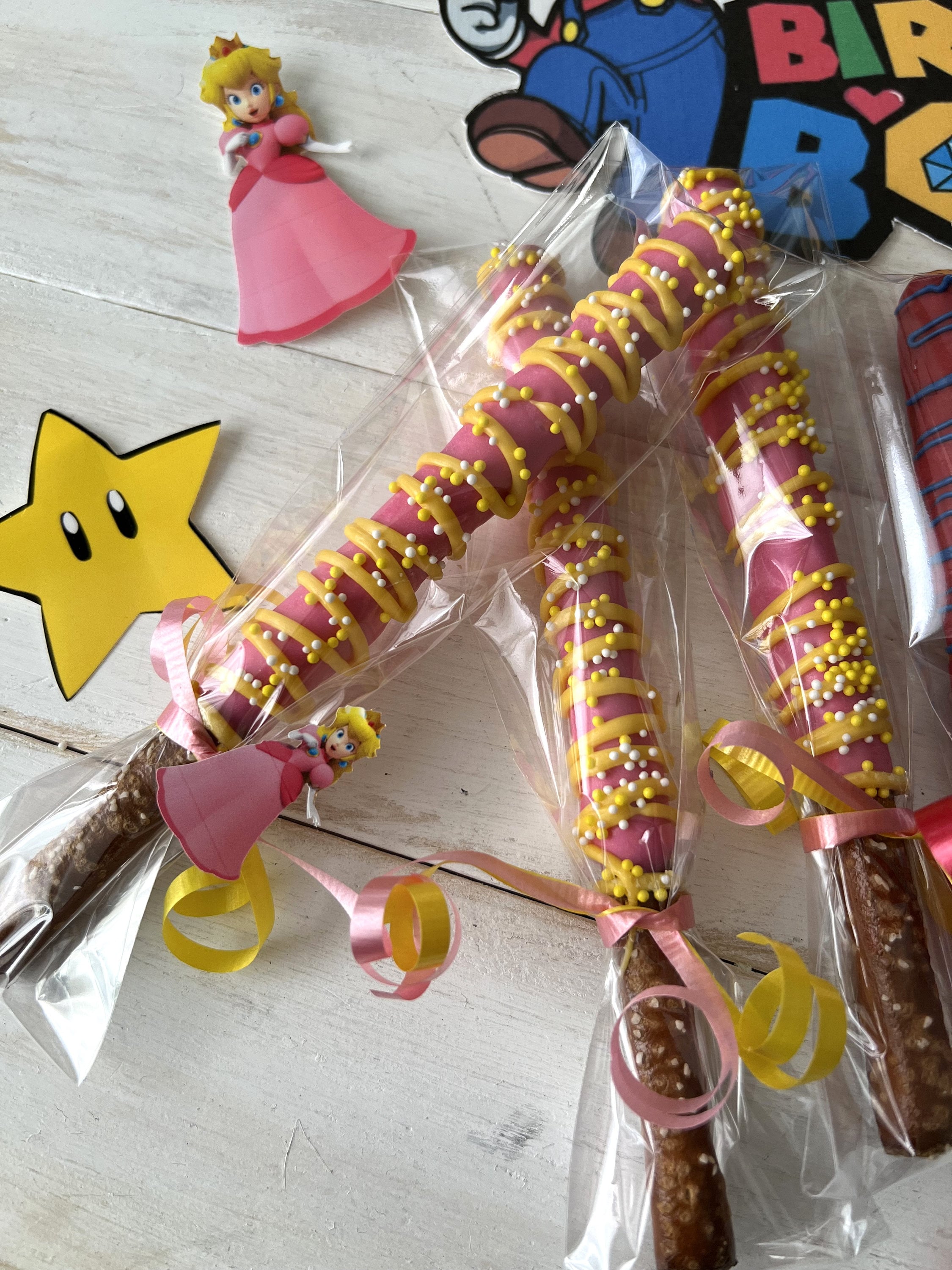 Smaio Rods Mario Theme Chocolate Covered Pretzel Rods, Mario Party, Set of 12 - Etsy