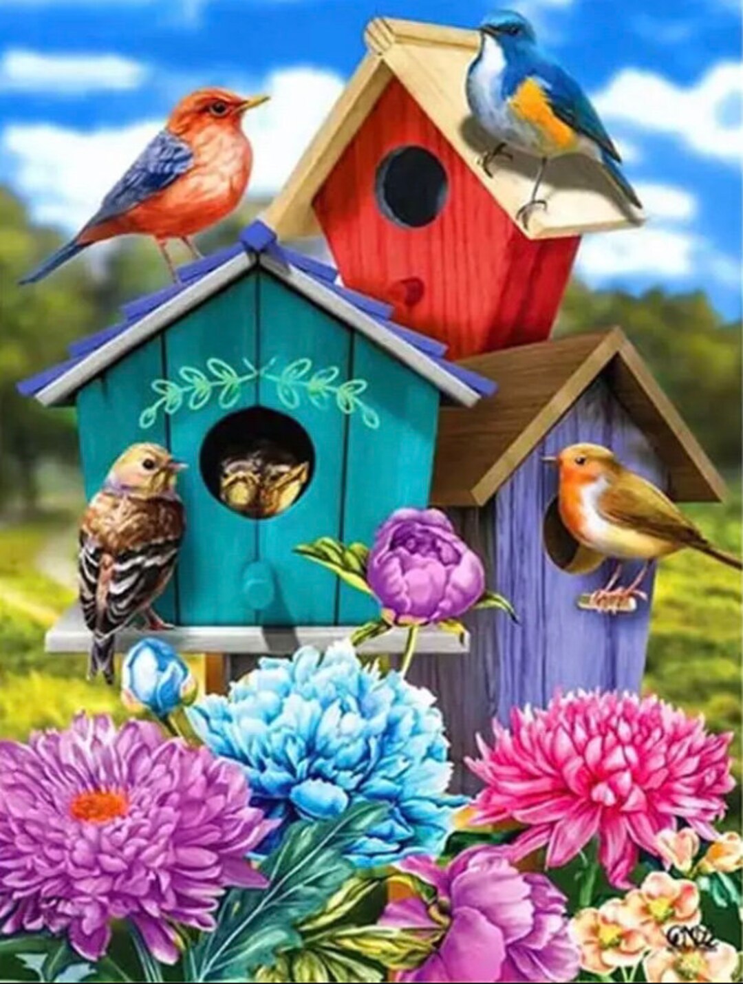 5D Diamond Painting Full Drill Kit Bird Houses 20 X 30cm Etsy
