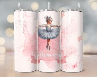 Ballerina Tumbler: Personalized Dance Gift with Lid & Straw