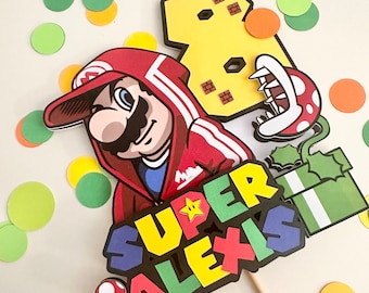 Super Mario Cake Topper, Cardstock Cake Topper, Princess Cake Topper, Mario Bros Flower Topper, Birthday Cake Topper, Pink Topper, Mario